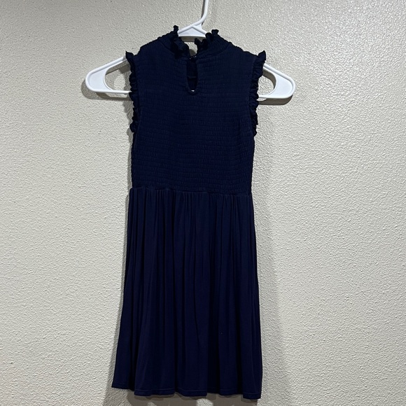 Art Class Navy Sleeveless Ruffle Mock Neck Dress - Picture 2 of 4